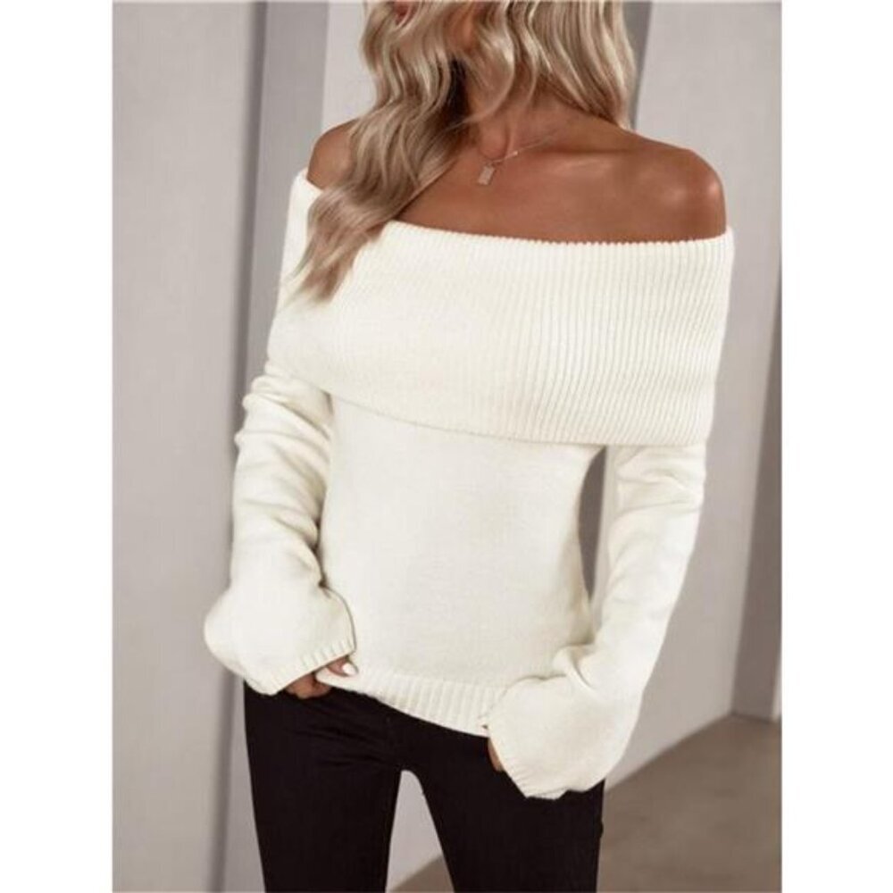 Off-Shoulder Ribbed Knit Sweater - Picture 6 of 10